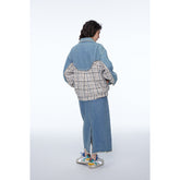 Unisex Jacket Retro Patchwork Plaid Lapel Jacket Baggy Coat